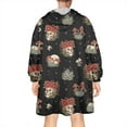 thumbnail image 2 of Wearable Oversized Blanket,Black Skull Flower Mushroom Pattern Wearable Blanket Hoodie for Adults,Cozy Hooded Blankets with Super Pockets,Super Warm Fuzzy Pullover for Women & Men, 2 of 6