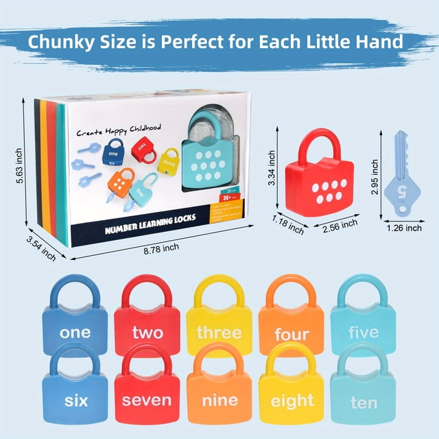 HLONK Kids Toys Number Lock & Key Counting Cognition Educational Toy Number Matching Homeschool Math Toys Early Learning Preschool Activities Toys Games for 3 Years Old Toddler Chirstmas