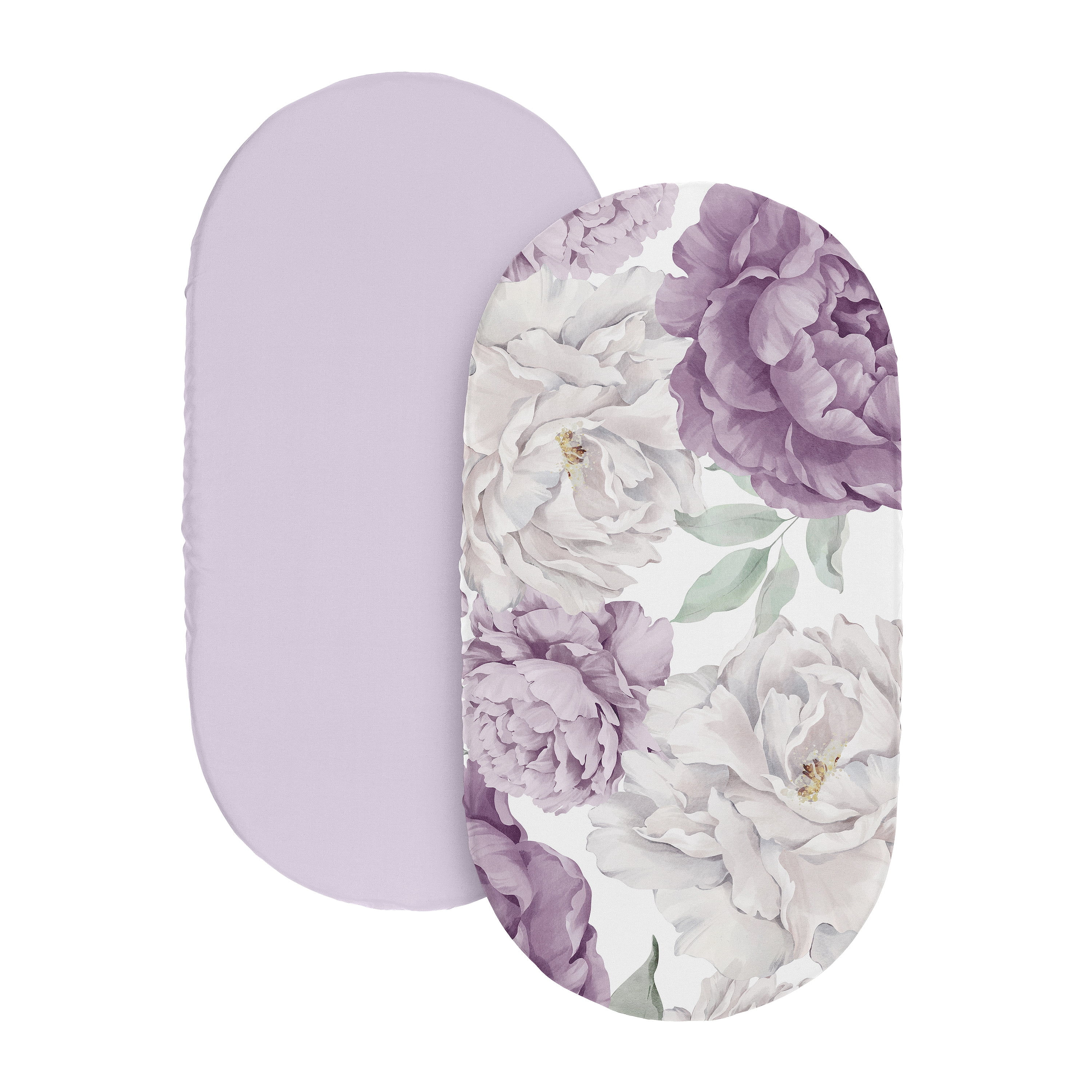 Sweet Jojo Designs Peony Floral Garden Purple Ivory and Green Baby Bassinet Fitted Sheets 2 Piece Set