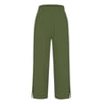 thumbnail image 4 of Women's Pants Fashion Casual Pants For Women Solid Straight Solid Elastic Long Drawstring Linen Waist Cotton Casual Button Slit Trouser Legs, 4 of 5