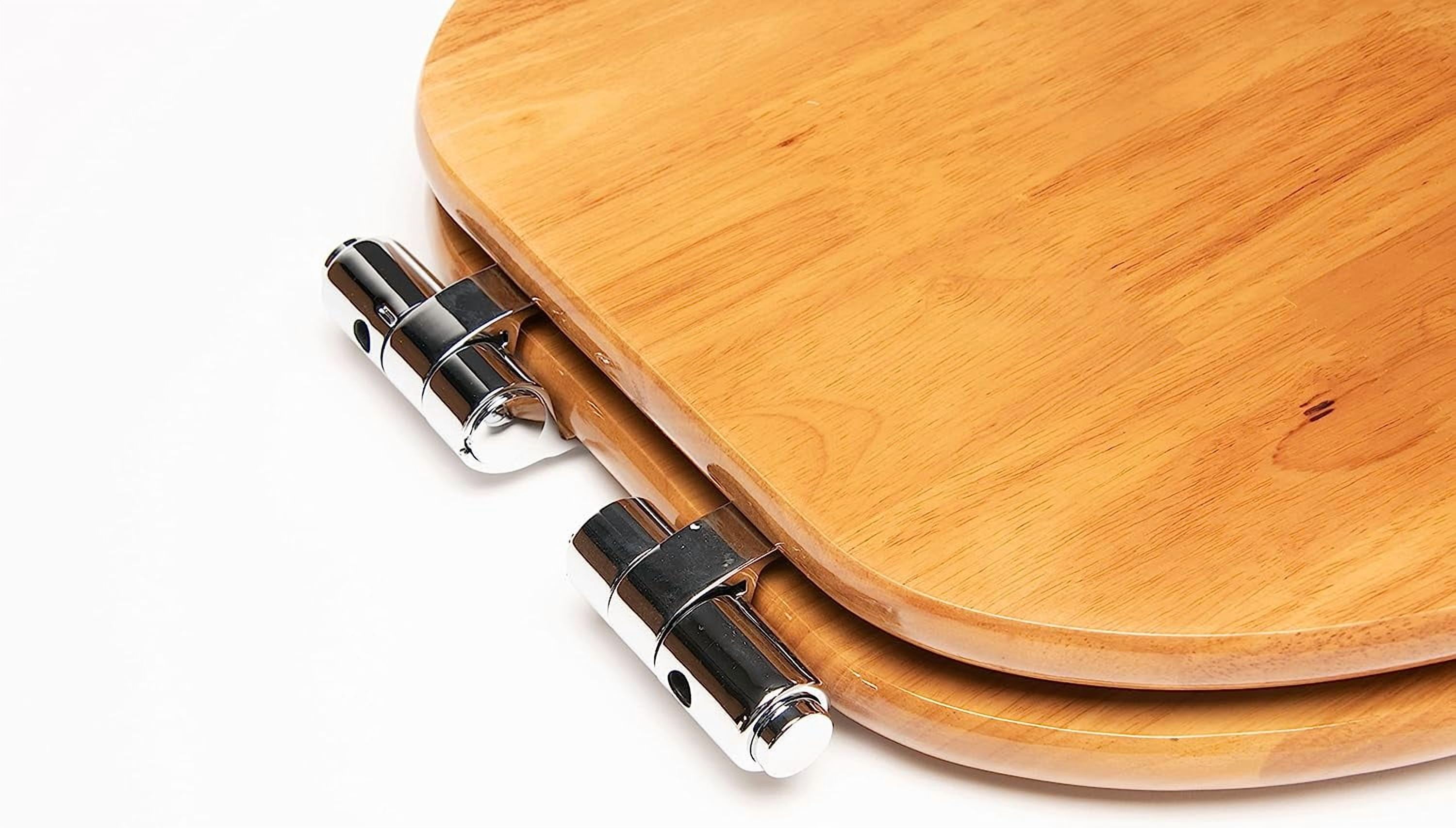 5Q1R3-17CH Solid Oak Contemporary Design Toilet Seat with Slow Close & R'N'C Hinge, Round, Natural Oak with Chrome