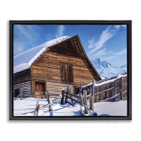 Stupell Industries Farmhouse Winter Log Cabin Photography Black Floating Frame Canvas Art, 21 x 17, by Beth Sheriden
