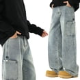 thumbnail image 2 of Tiweut Mens Baggy Jeans Y2k Hop Wide Leg Denim Pants Casual Loose Trousers Streetwear,Light Blue, 2 of 4