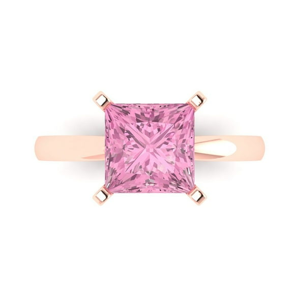 Solitaire Engagement Ring for Women - 3ct Simulated Pink Diamond in 14K Rose Gold Promise Ring