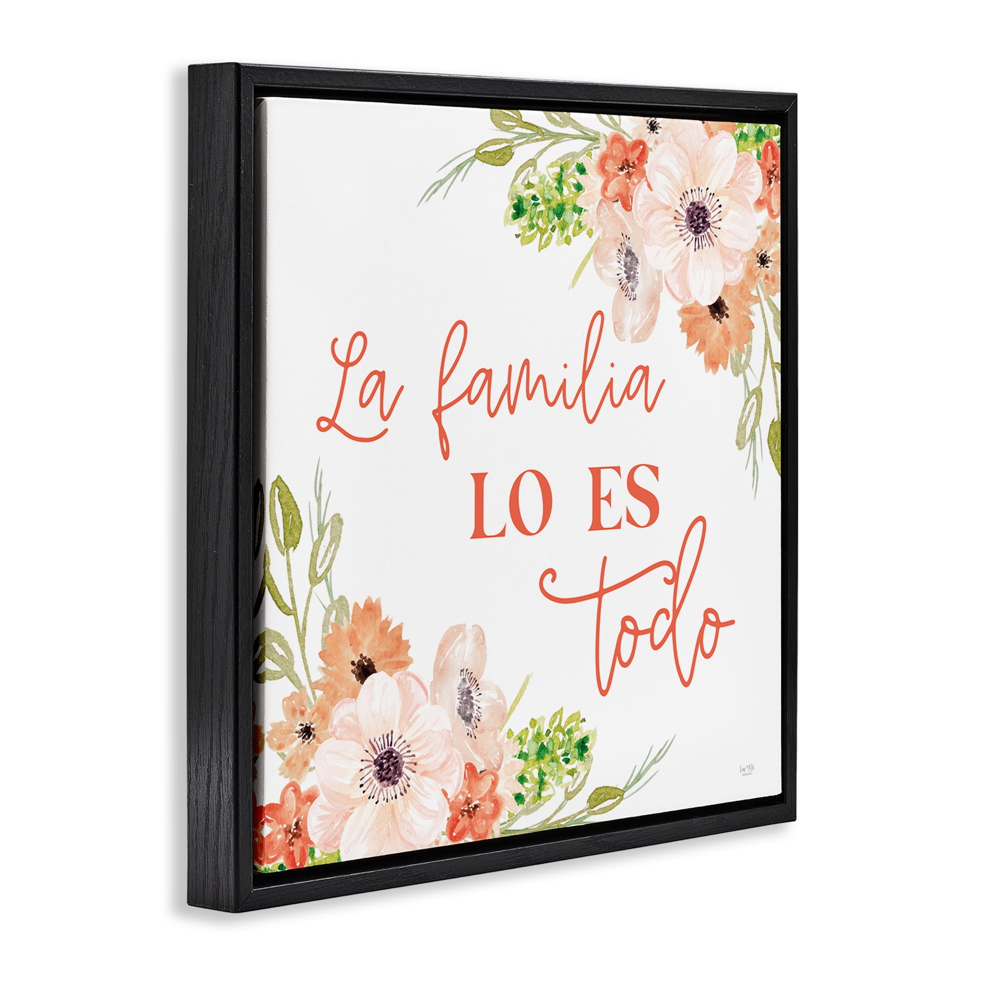 Stupell Industries Spanish Family Is Everything Plants & Flowers Painting Black Floater Framed Canvas Art Print Wall Art, 18 x 18