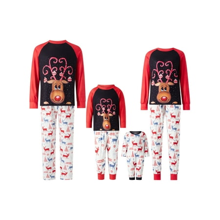 

wybzd Christmas Family Matching Pajamas Set Adult Kids Baby Deer Head Printed Tops+Pants Sleepwear Nightwear