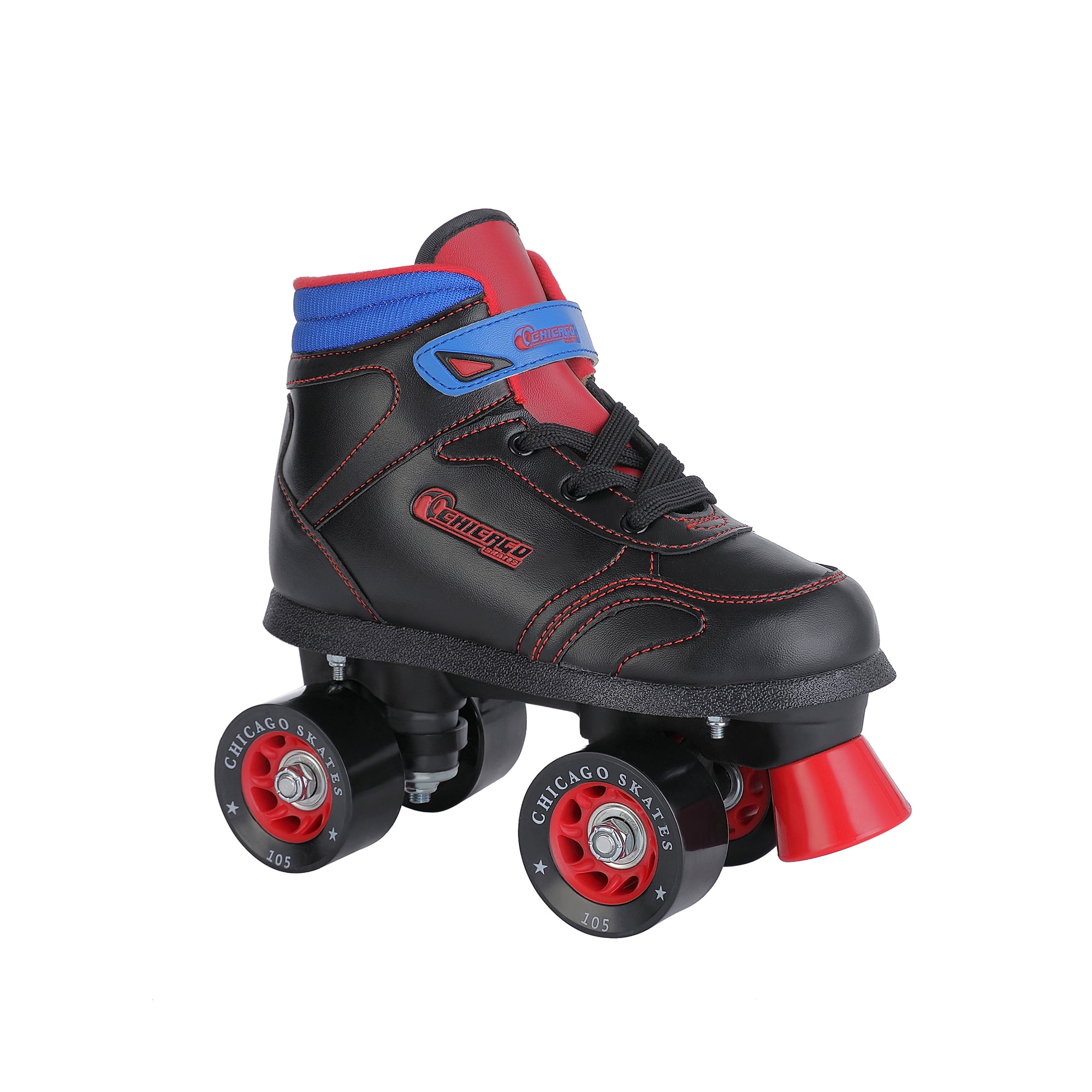 Chicago Boys' Quad Roller Skates Black/Red/Blue Sidewalk Skates, Size 3