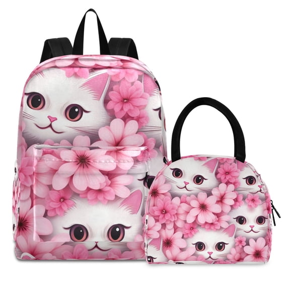 ALAZA Backpack Set Cat in Flowers Elementary School Bags Student BookBag with Lunch Bag
