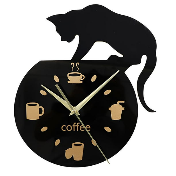 Wosthever 30 cm Simple lindo gato de dibujos animados creativo pecera gato Reloj de pared hogar dormitorio de los niños decoración reloj de pared sala de Decoración del hogar Wosthever HA022448-00