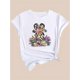 thumbnail image 2 of Women'S Easter Leopard Print Bunny & Floral Graphic Tee, Casual Crew Neck Short Sleeve T-Shirt, Polyester Knit Fabric, Medium Stretch, Spring/Summer/Fall Fashion Top, 180g/m², 2 of 7