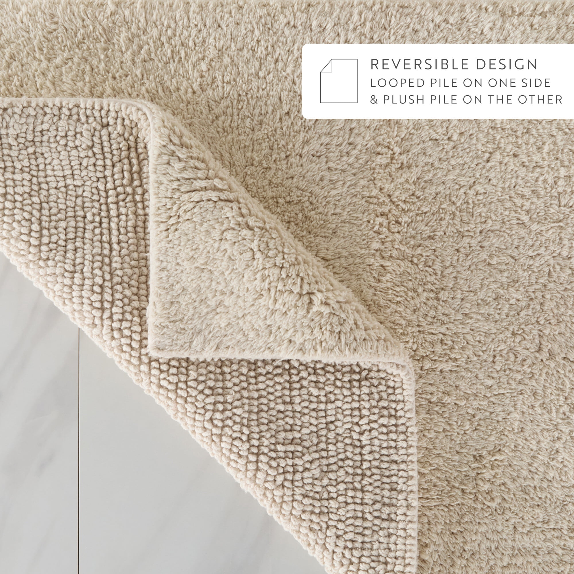 Noble Linens Reversible Cotton Bath Mat, 24 in x 17 in, Natural