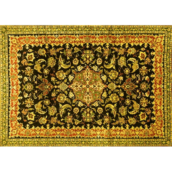 Ahgly Company Indoor Rectangle Medallion Yellow Traditional Area Rugs, 5' x 8'