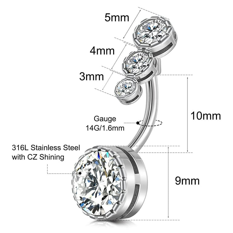 Briana Williams Body Piercing kit, 14G 316L Stainless Steel Silver Belly Button Ring with 12G Piercing Needles and Piercing Clamps Body Piercing Tool