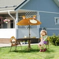 thumbnail image 2 of Outsunny Kids Folding Picnic Table and Chair Set Pattern Outdoor Garden Patio Backyard with Removable & Height Adjustable Sun Umbrella Brown, 2 of 10
