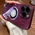 thumbnail image 2 of Compatible with iPhone 14 Pro Max Bling Hollow Case Grid Patter Glitter Sparkling Sequins Electroplating Bumper Lens Protection Fashion Protection Shockproof Case for Women Girls Wine, 2 of 7