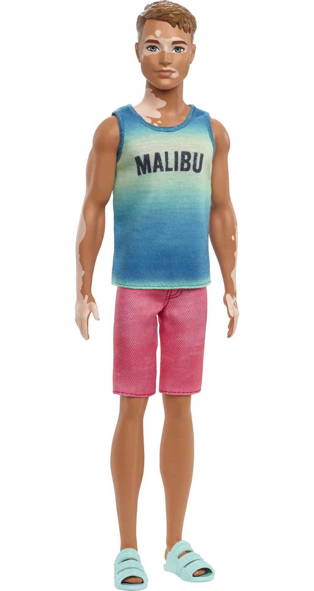 Vermindering Optimistisch raket Barbie Fashionistas Ken Fashion Doll #192 in Malibu Tank & Sandals with  Vitiligo & Brunette Hair - Walmart.com