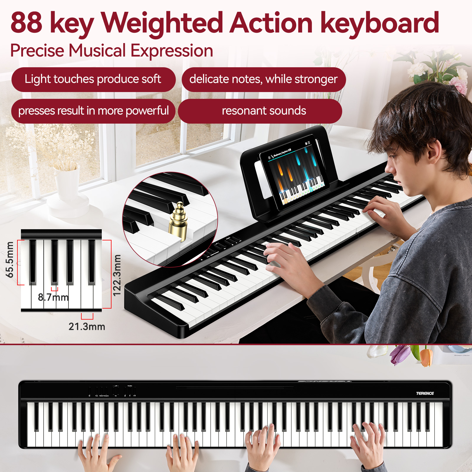 Terence V20 Portable 88-Key Semi-Weighted Piano Keyboard photo 3