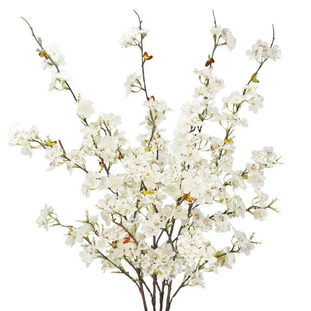 Ramas artificiales de flor de cerezo obbsie x4, blancas