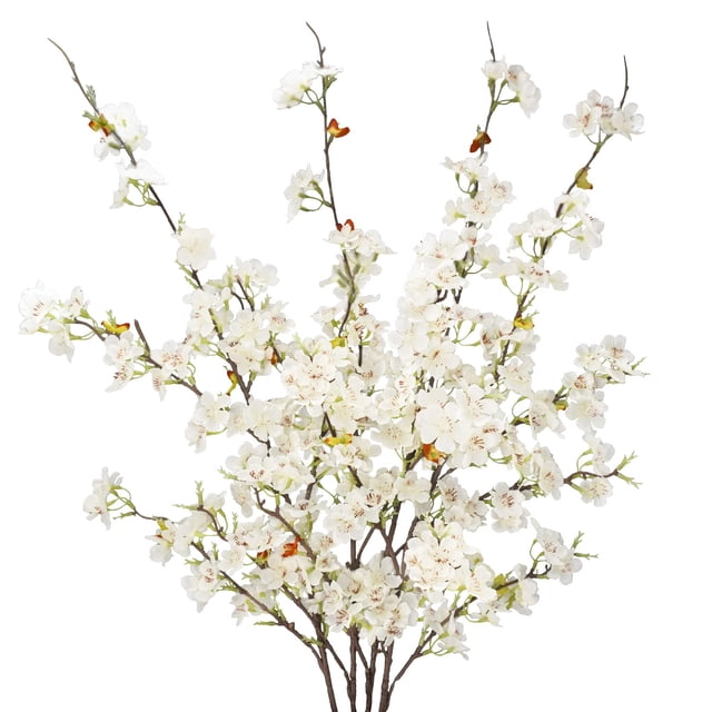 Ramas artificiales de flor de cerezo obbsie x4, blancas