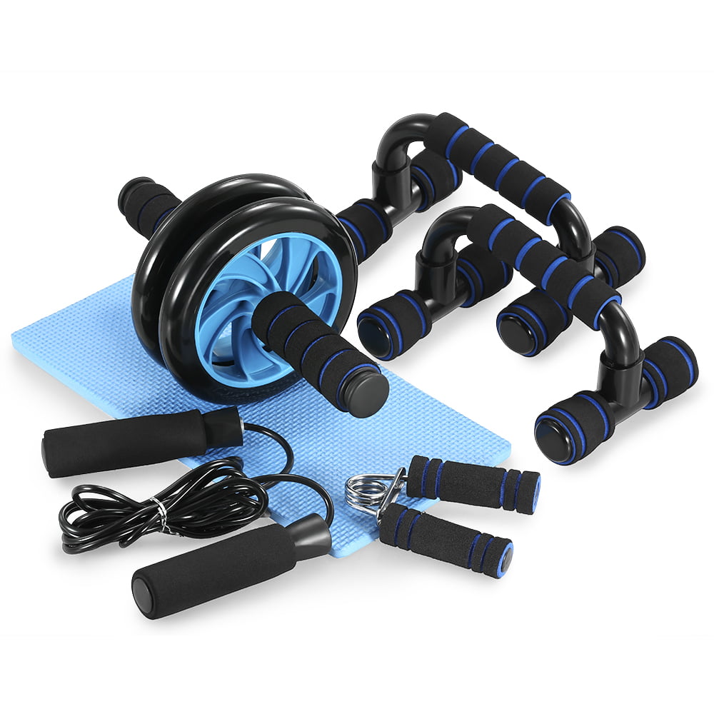 5-in-1 AB Wheel Roller Kit Push-Up Bar Jump Rope Hand Gripper and Knee Pad Gym 