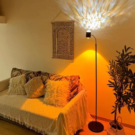 MEHOOM Sunset Standing Floor Lamp Projection with Ocean Wave, 360° Rotation Floor Lamps for Bedroom, Photography Selfie Party Home Living Room Bedroom Decor, Gifts Idea for Girls Women(127Colors)