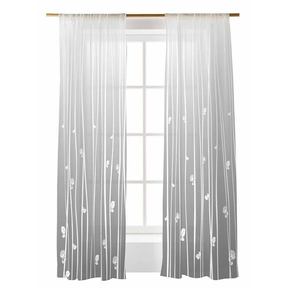 Grey Vertical Wave Lines Sheer Curtains 96 Inch Long 2 Panels, Flower Gradient Minimalist Texture Light Filtering Rod Pocket Semi Sheer Curtains, Sheer Voile Drapes for Living Room Bedroom, 52"x96"