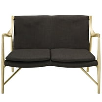Loveseat Sofa Couch, Brown Natural, Fabric, Wood, Living Kitchen Cafe Bistro Hospitality Restaurant, Modern HB32593