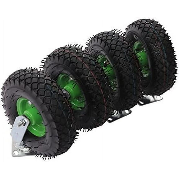 10 Inch Swivel Pneumatic Casters Set of 4, Heavy Duty Air Tires Rubber Wheel with Bolt on Includes 2 Rigid Fixed & 2 Swivel Caster for Garden Cart, Hand Truck, Lawn Cart, Max-Load 275.58lbs
