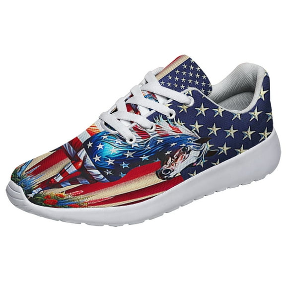 Patriotic Shoes Horse Print Sneakers Lightweight Comfortable Running Shoes for Men Women White Size 3.5