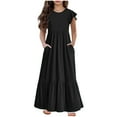 thumbnail image 2 of Spazoro Kids Girls Dresses, Round Neck Solid Color Short Sleeve Fashion Princess Dress for Child Girls Black Size 12 T, 2 of 6