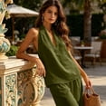 thumbnail image 7 of Linen Halter Tops for Women Flowy Loose Fit Sleeveless Tank Top Casual Summer V Neck Blouses Beach Clothes Army Green XL, 7 of 7