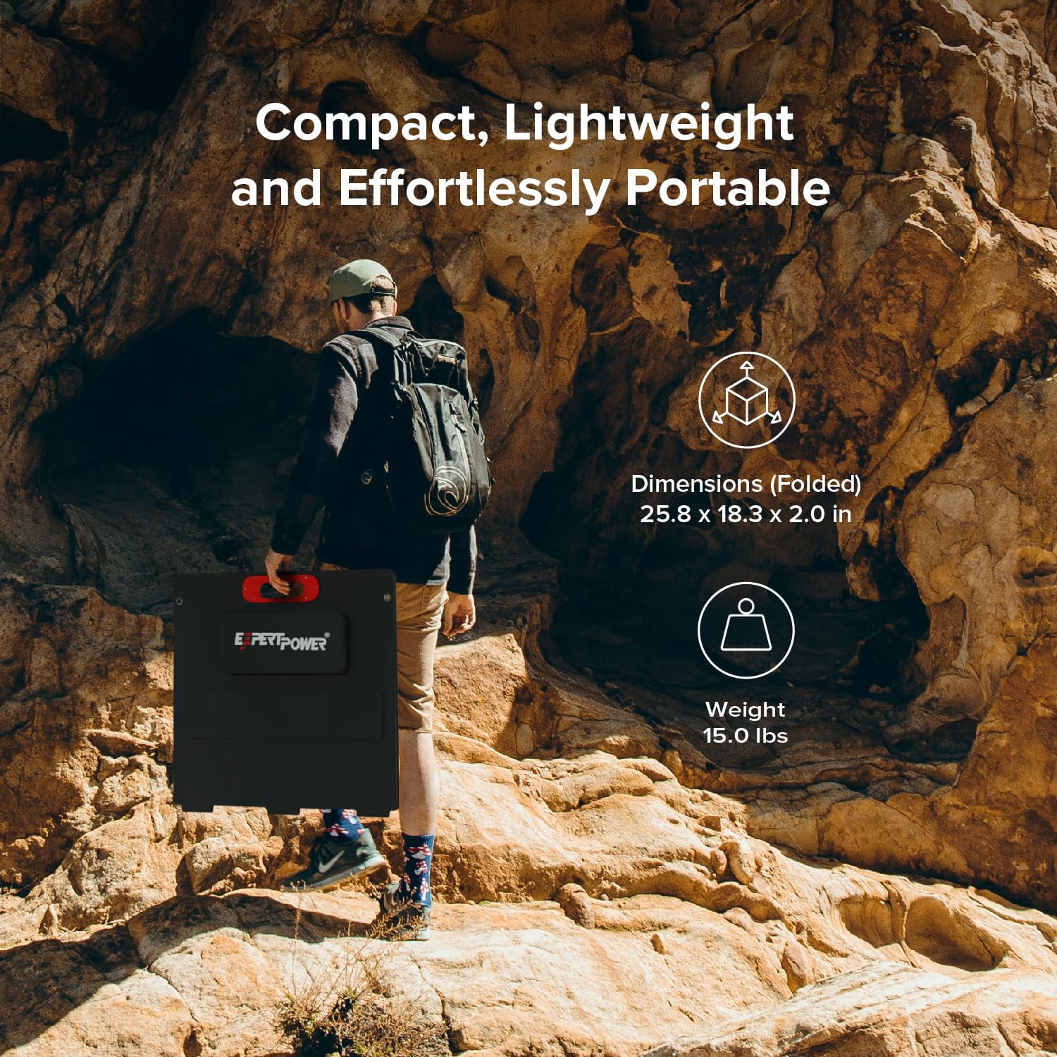 ExpertPower 200W Portable Foldable Solar Panel — Monocrystalline, ETFE, IP67, MC4 Leads, Kickstand & Carry Handle — Quick Setup for Power Stations, RV/Van/Boat, Camping & 12/24V Off-Grid Charging