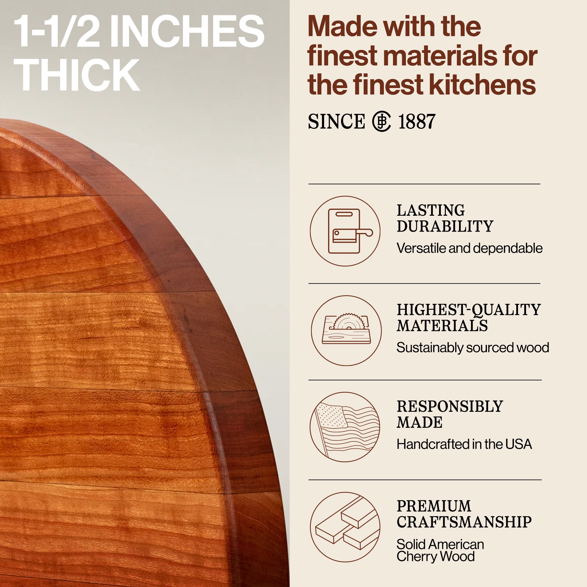 John Boos R-Board Reversible Wood Cutting Board, 18" x 18" x 1 1/2", Cherry