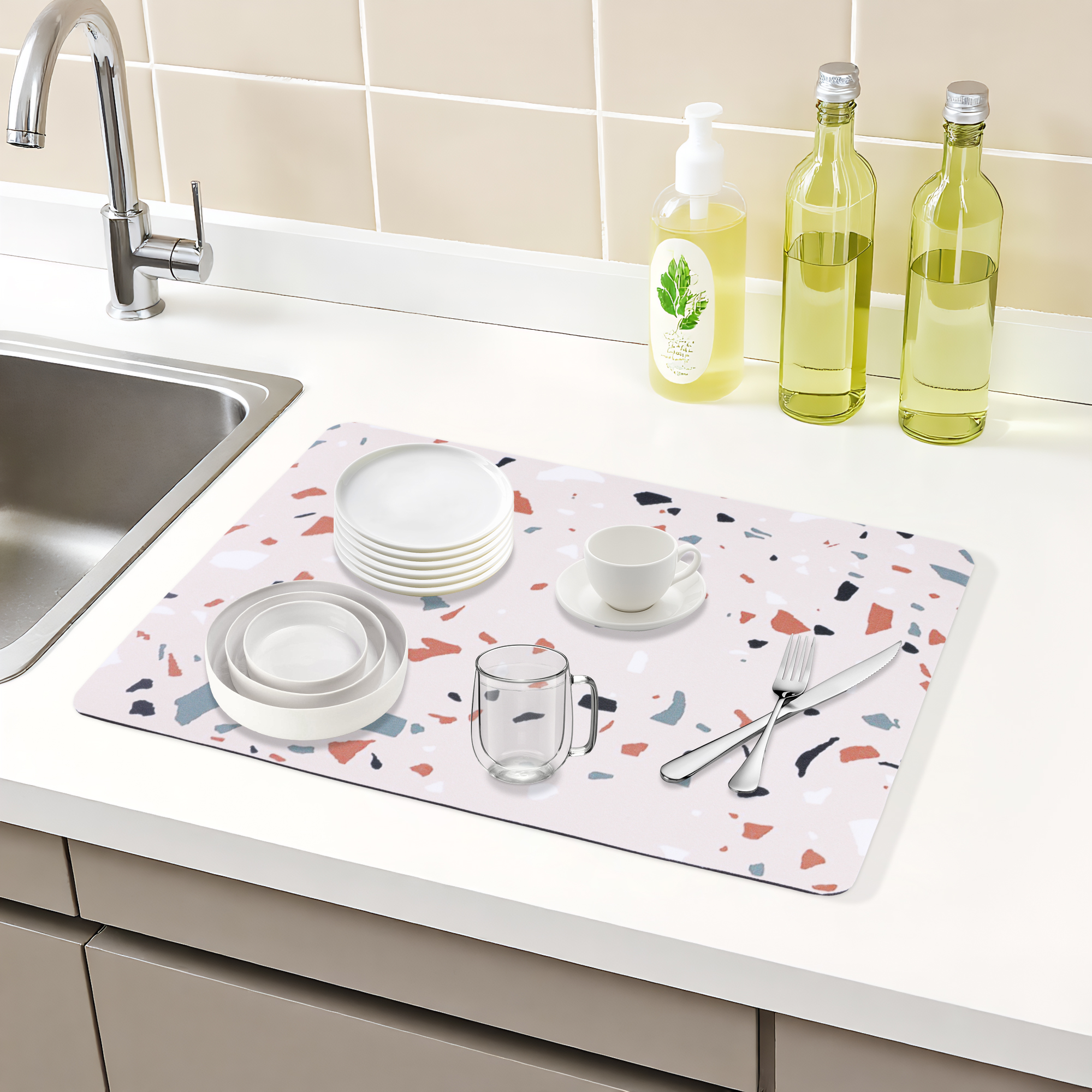 Unique Bargains Absorbent Dish Drying Mat for Kitchen Counter Colorful 15.7*11.8 inch