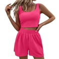 thumbnail image 2 of GZWYHT Sets for Women Lounge Sets for Women Two Outfits Women Summer Shorts Sets 2 Sleeveless Matching Crop Top And High Waisted Shorts 2 Piece Sets for Women Womens Loungewear Set Pink L, 2 of 9