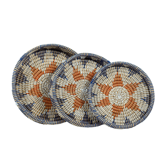 RUSTIC KANSGRASS MULTICOLOR TRAY WITH HANDLES (SET OF 3)