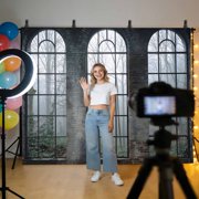 Window Forest Backdrop for Photoshoot, Photography Photo Studio Background Wall Backdrop, Vintage Arched Black Green Back Drop Banner Panel for Portraits Wedding Party Live Streaming Decor 8x6Ft