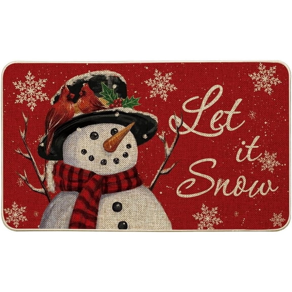 VIXARKO Snowman Let it Snow Christmas Doormat, Snowflakes Winter Decor Low-Profile Floor Rug Switch Mat for Home Indoor Outdoor 17x29 Inch