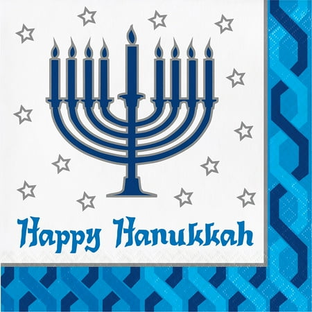Club Pack of 192 Blue and White Happy Hanukkah 2-Ply Disposable Luncheon Napkin 6.5"