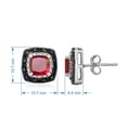 thumbnail image 4 of Jewelili Sterling Silver 6 MM Cushion Shape Created Ruby with Treated Black and Natural White Round Diamond Accent Halo Stud Earrings, 4 of 6