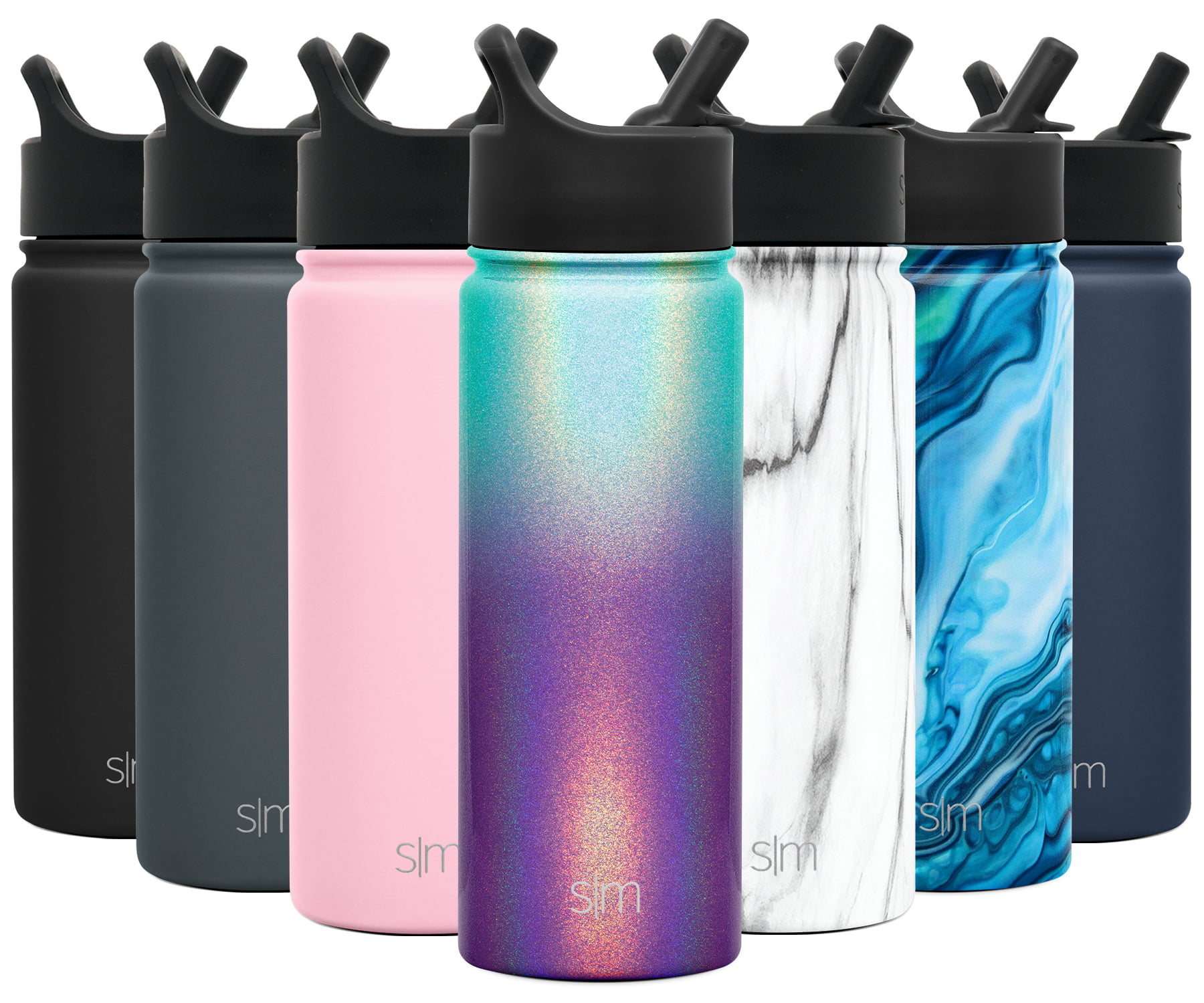 Simple Modern Insulated Water Bottle with Straw Lid Kids Reusable Wide Mouth Stainless Steel Flask Thermos Kunzite Shimmer 14oz 