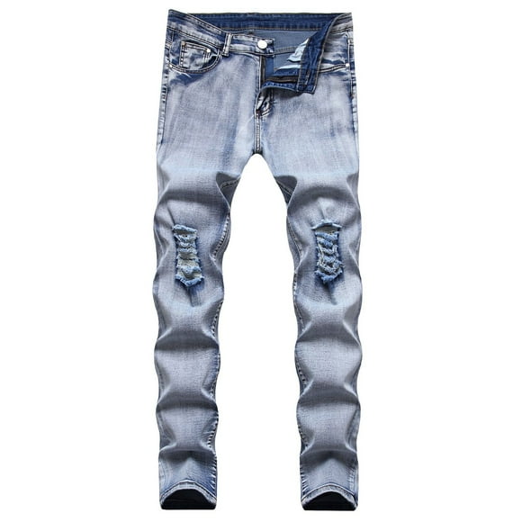 EGNMCR Men's Lightweight Pants, Cargo Pants Men, Linen Pants Men, Mens Casual Loose Fit Elastic Waist Pants Men's New Tight-fitting Ripped Straight Hip-hop Stretch Motorcycle Trouser Men Pants