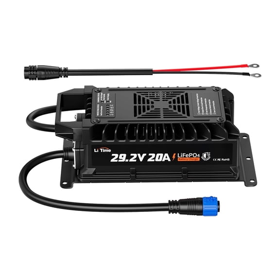 LiTime 24V 20A Lithium Battery Charger, IP67 Waterproof with 29.2V LiFePO4 Battery Activation, AC-DC Charger for RV, Trolling Motor & Off-Grid
