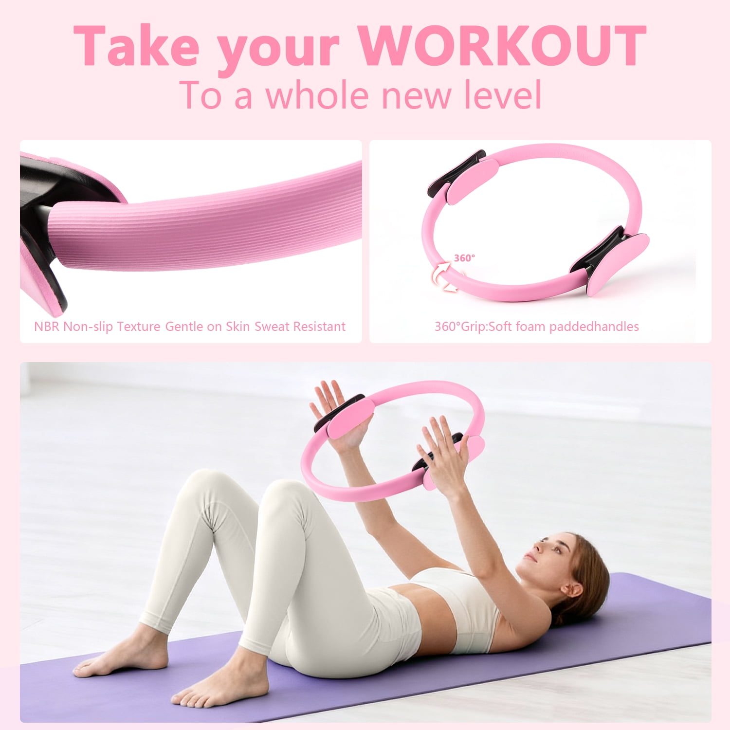 Merryhome  5‑in‑1 Pilates Ring Set – 15" Pilates Ring, 9.8" Mini Ball, 70" Stretch Strap, Resistance Band, NBR Material, Home Workout Kit for Women
