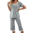 thumbnail image 6 of Zpanxa Womens 2 Piece Sets Summer Outfits Fashion Two Piece Lounge Matching Set, V-Neck Short Sleeve Tops Capri Pants, Fashion Women Casual Short Sleeve Tops Pajama Sets Gray A S, 6 of 6