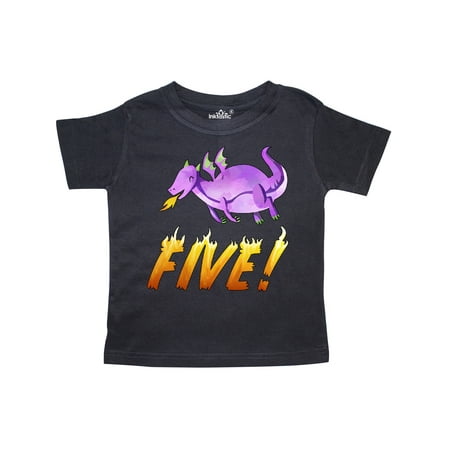 

Inktastic 5 Fifth Birthday Purple Dragon Breathing Fire Gift Toddler Boy or Toddler Girl T-Shirt