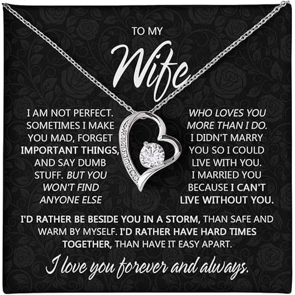 Sentimental Birthday Valentine's Day Gift for Wife, Christmas Gift for Her, Forever Love Necklace To My Wife with Message Card and Gift Box, Heart Necklace for Women