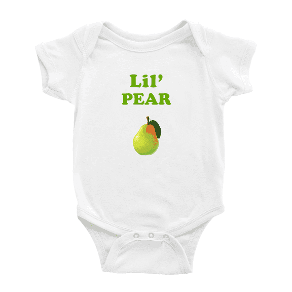 Cute Baby Bodysuit Lil' Pear Fruit Funny Boy & Gril Baby Jumpsuits Newborn Clothes (White, 3-6 Months)