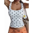 thumbnail image 2 of Women'S Square Neck Sleeveless Polka Dot Print Tank Tops Basic Tight T Shirts White S, 2 of 9
