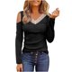 thumbnail image 1 of Mujeres sólido cuello en V manga larga encaje ahueca hacia fuera la camiseta Polluver blusa Tops Fridja FKASFK4482, 1 of 7